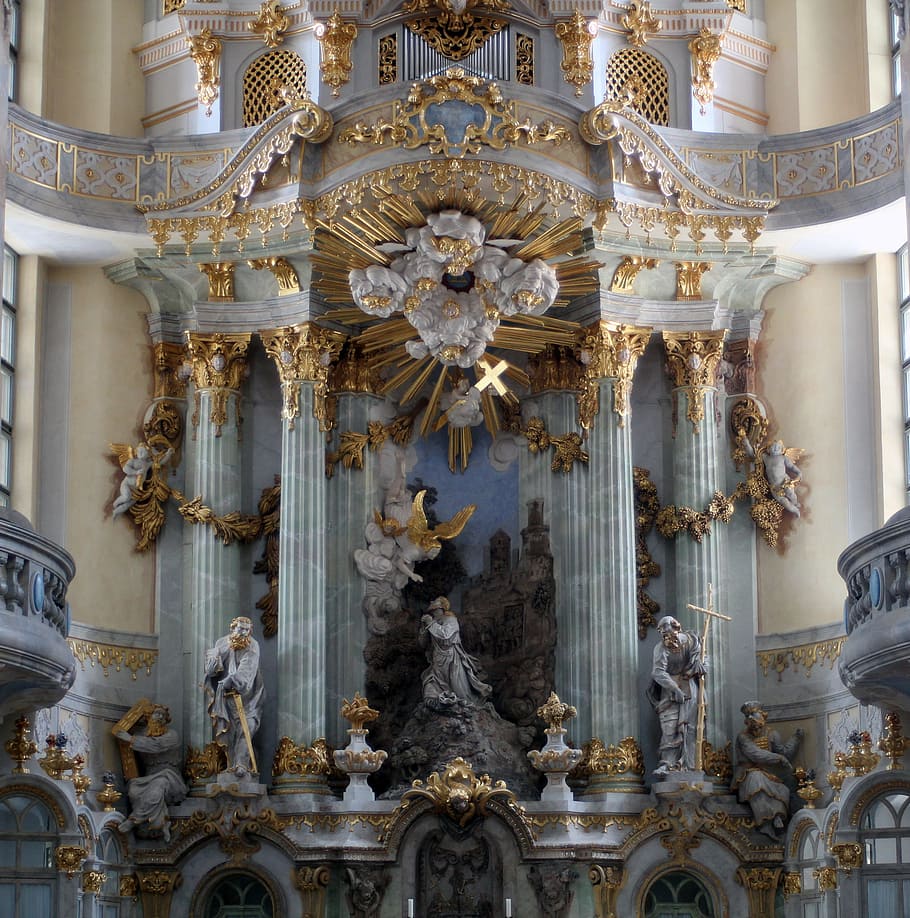 Church, Organ, Church Organ, Decorated, gold, columnar, marble, HD wallpaper