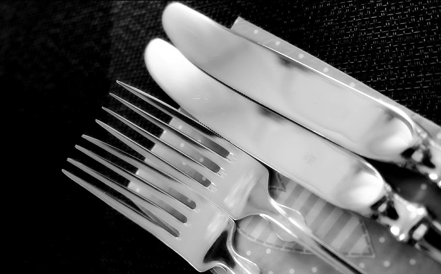 Cutlery, Knife, Fork, Metal, Cover, Eat, gloss, tine, close-up HD wallpaper