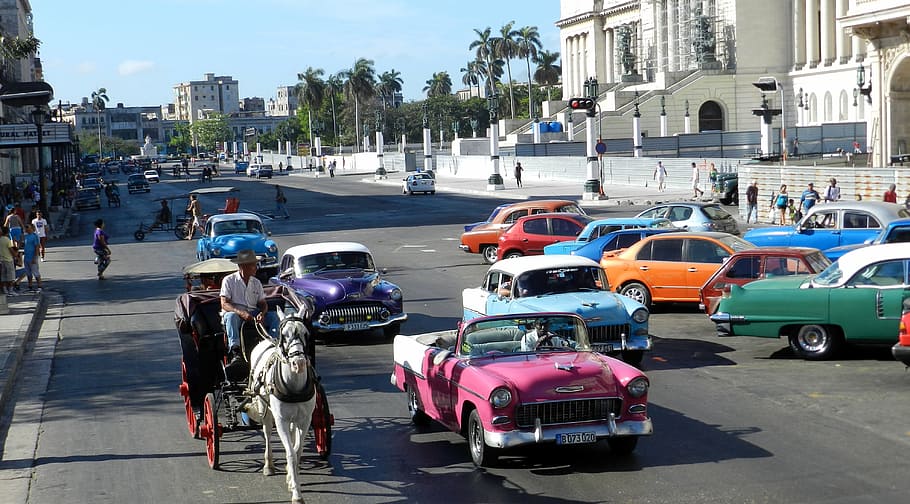 vintage cars park on road, Cuba, Live, Capitol, street, traffic HD wallpaper