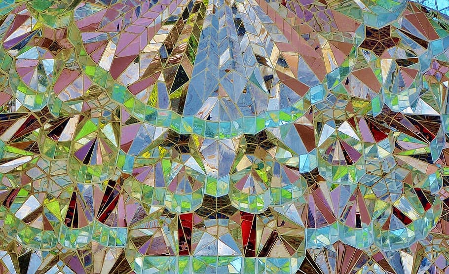 teal and red glass decor, background, mosaic, pattern, polygon HD wallpaper