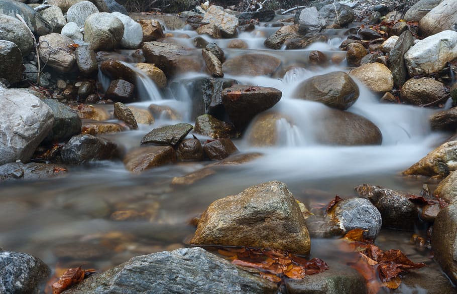 timelapse photography of river, stream, water, brook, nature HD wallpaper