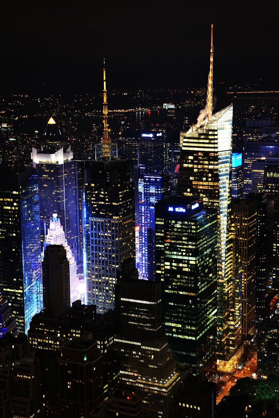 aerial photo of buildings during nighttime, nyc, manhattan, big apple
