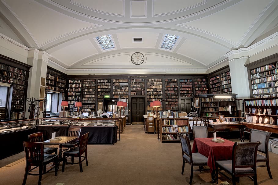 architecture, building, infrastructure, library, tables, chairs HD wallpaper