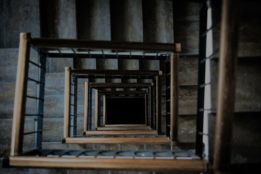 ladder, top, perspective, handrail, architecture, urban, white HD wallpaper