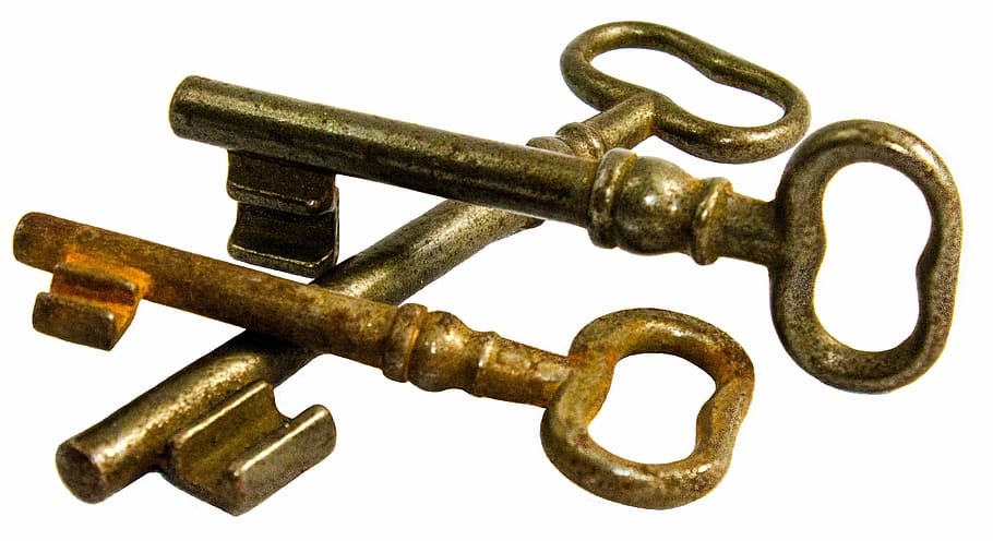 Keys, Old, Iron, Metal, Rusted, stainless, nostalgia, white background HD wallpaper