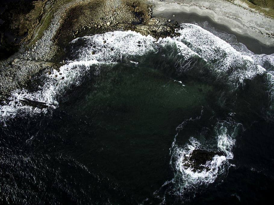 aerial photo of body of water, birds eye photography of seashore HD wallpaper