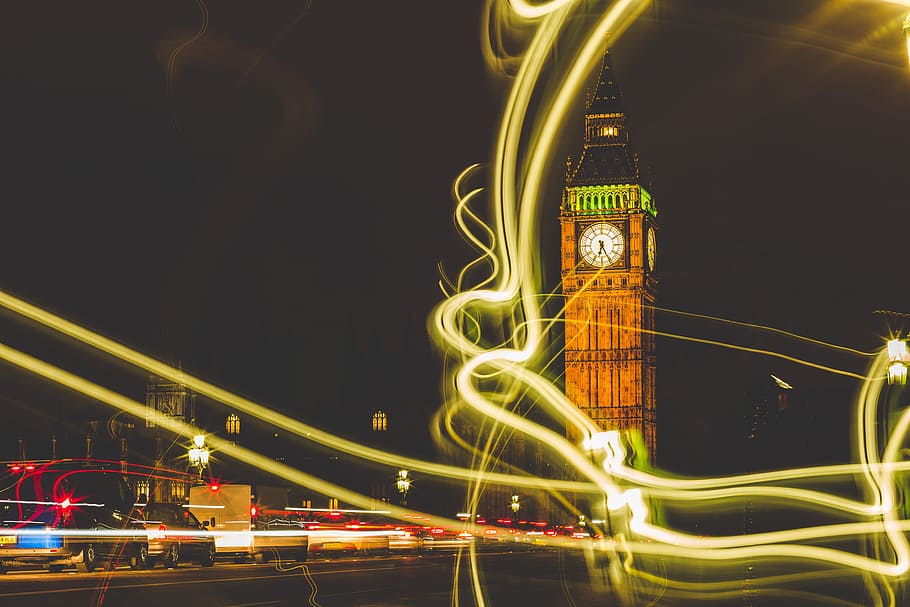 Big Ben Night Lights, travel, traffic, illuminated, abstract HD wallpaper