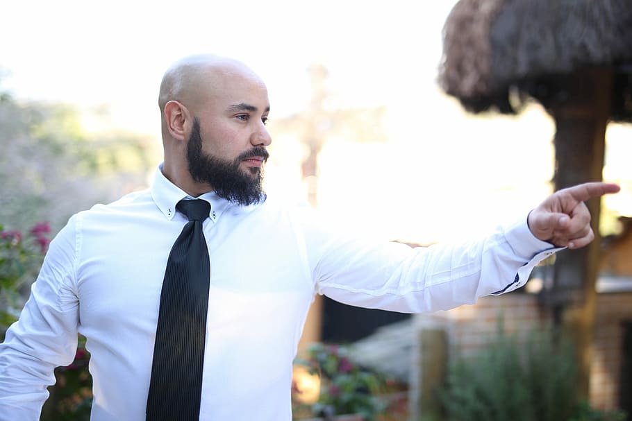 determination, vision, man, bald, beard, pointing, executive HD wallpaper