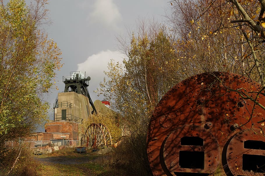 pit, closed colliery, outdoor, pleasly pit, tree, plant, architecture HD wallpaper