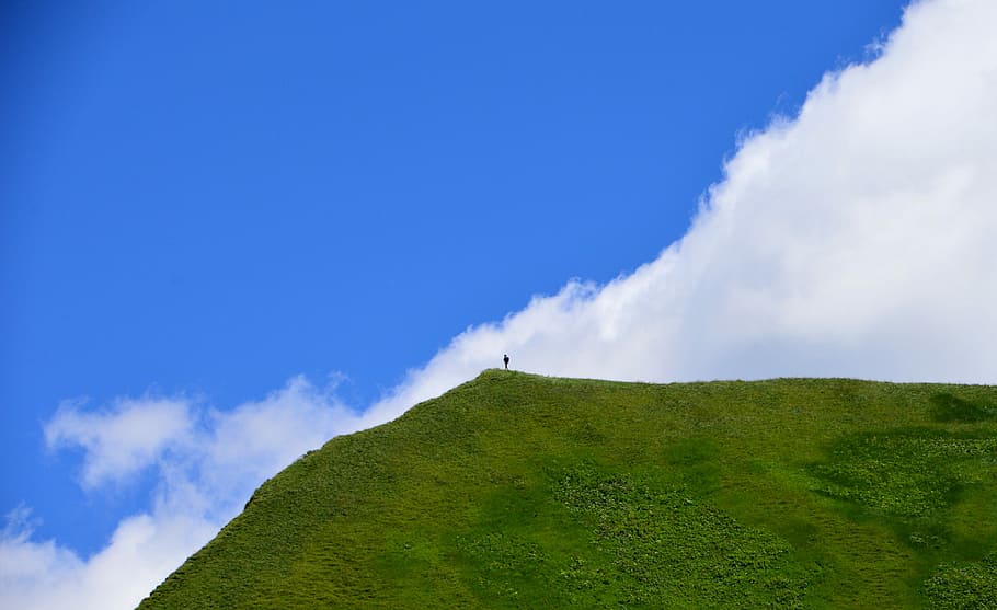 person standing on mountain cliff, man, schrecksee, mountains HD wallpaper