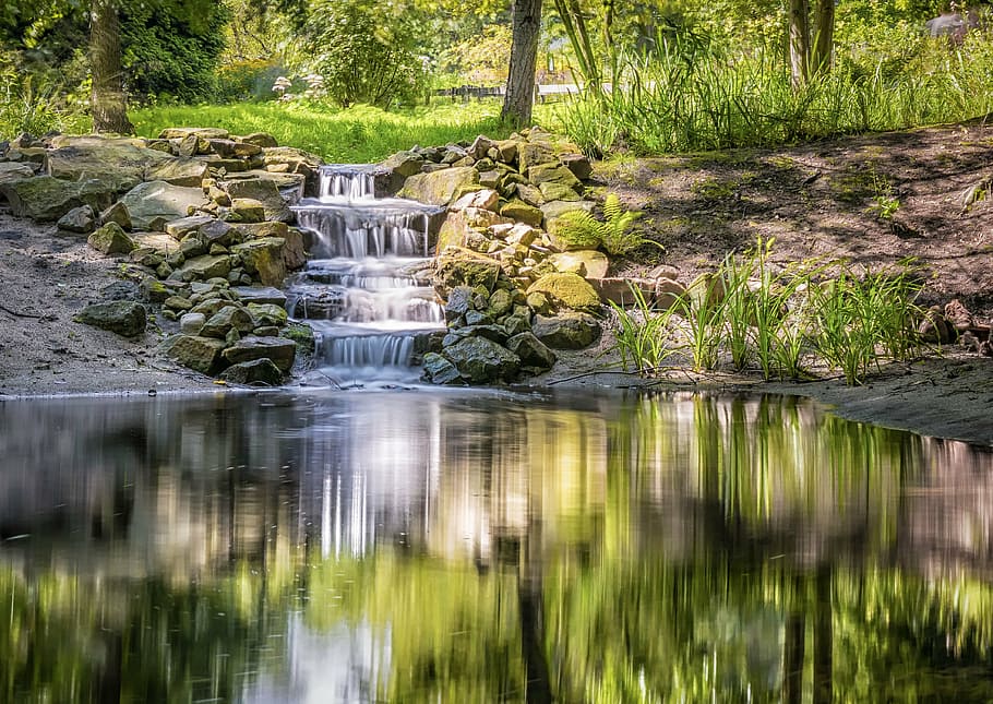 river beside rocks and trees during daytime, water, mirroring HD wallpaper
