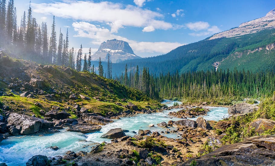 time-lapse photography of river, landscape photography of mountains HD wallpaper