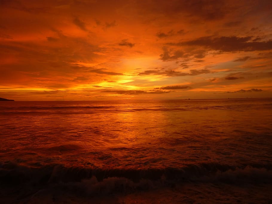 sunset on body of water, orange, sunrise, sky, nature, dusk HD wallpaper