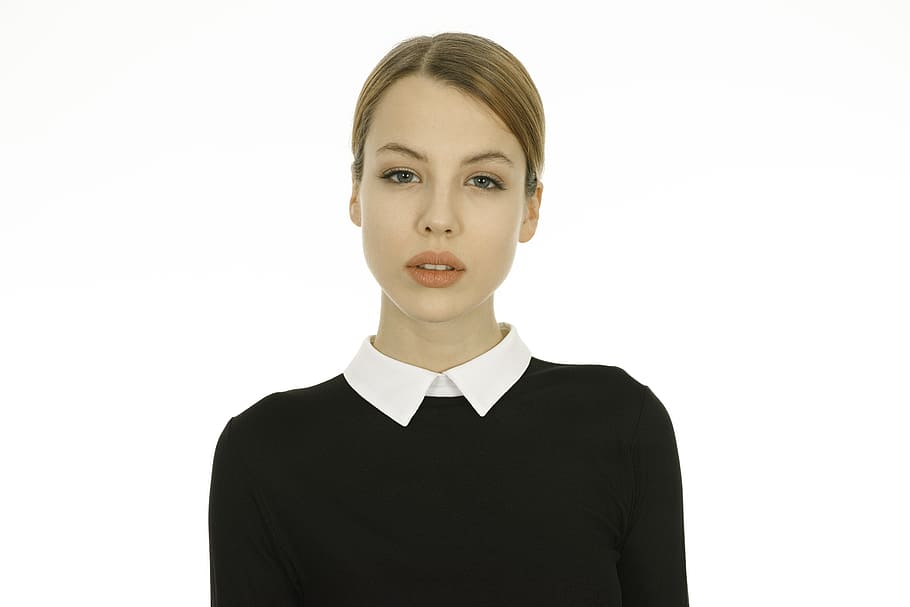 woman wearing white and black longsleeves top, model, beautiful, HD wallpaper