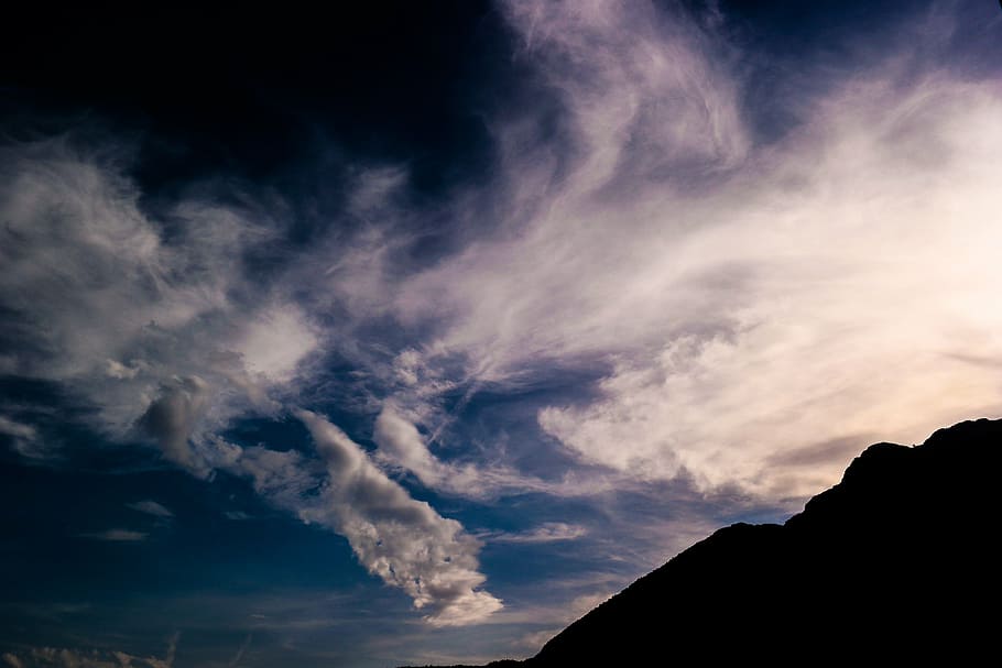 silhouette of mountain during daytime, highland, clouds, blue HD wallpaper