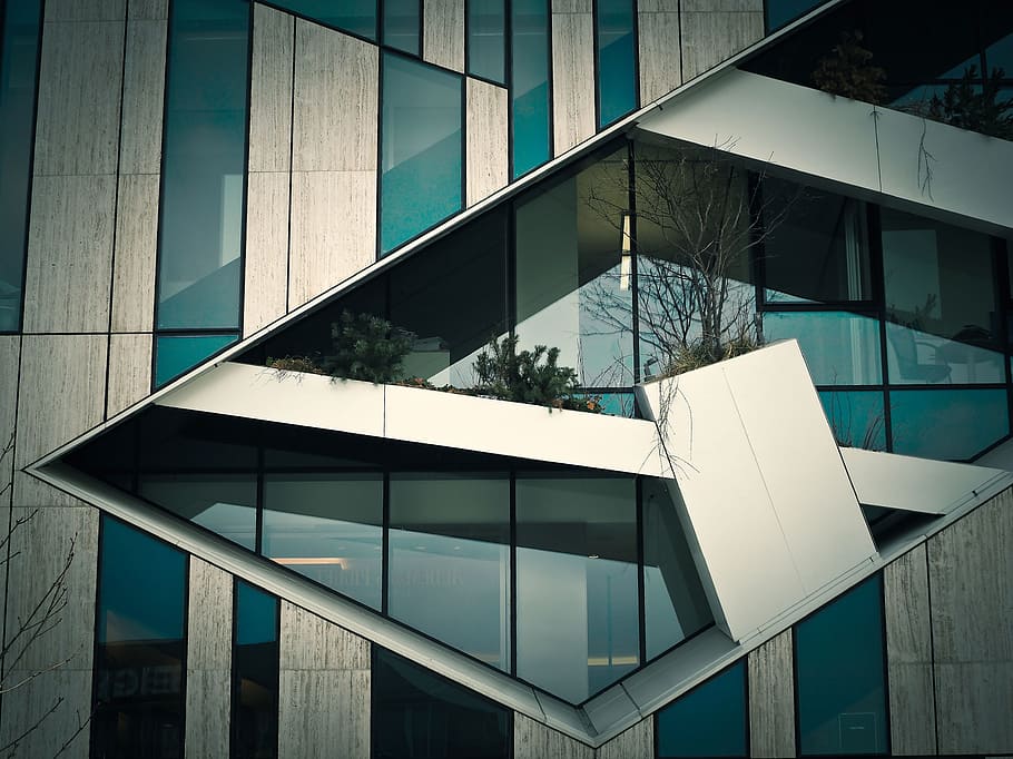 white and blue building at daytime, architecture, modern, window HD wallpaper