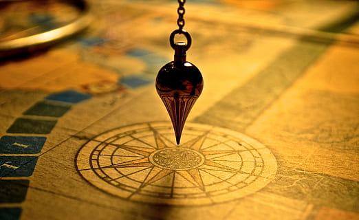 shallow focus on compass plum bob, photo, map, pendulum, yellow HD wallpaper
