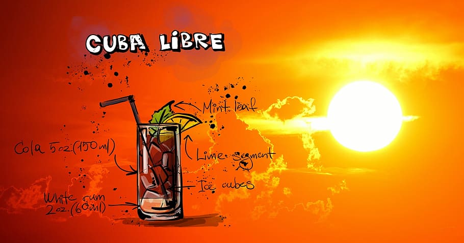 Cuba Libre illustration, cocktail, drink, sunset, alcohol, recipe, HD wallpaper