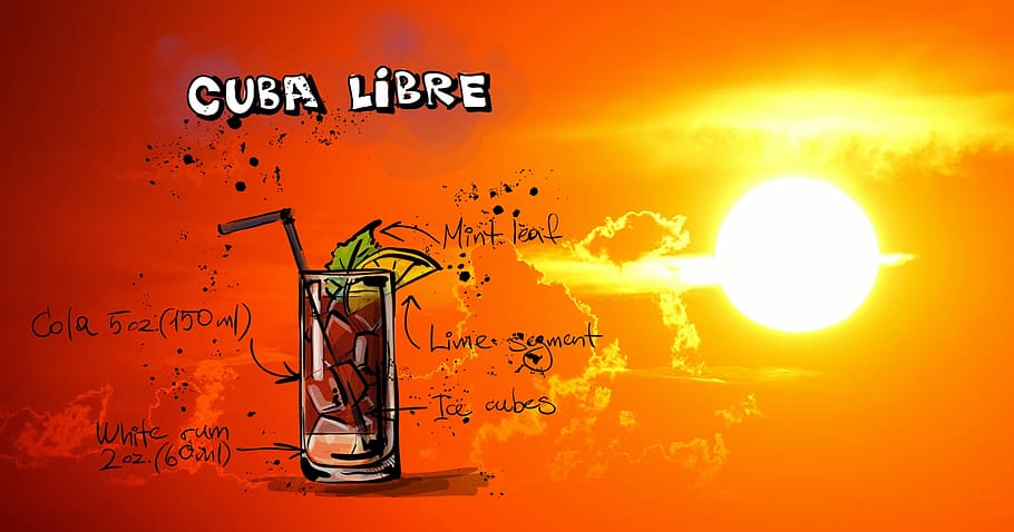 Cuba Libre illustration, cocktail, drink, sunset, alcohol, recipe HD wallpaper