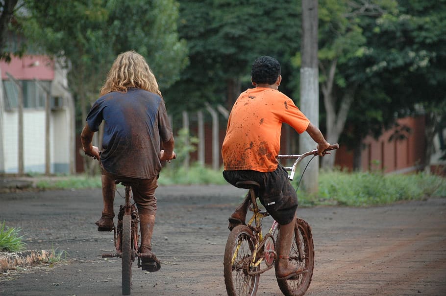 children, play, fun, rear view, transportation, bicycle, men HD wallpaper