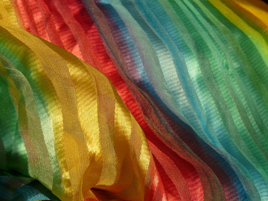 blue, green, red, and yellow textile, rainbow, colored, cloth, HD wallpaper
