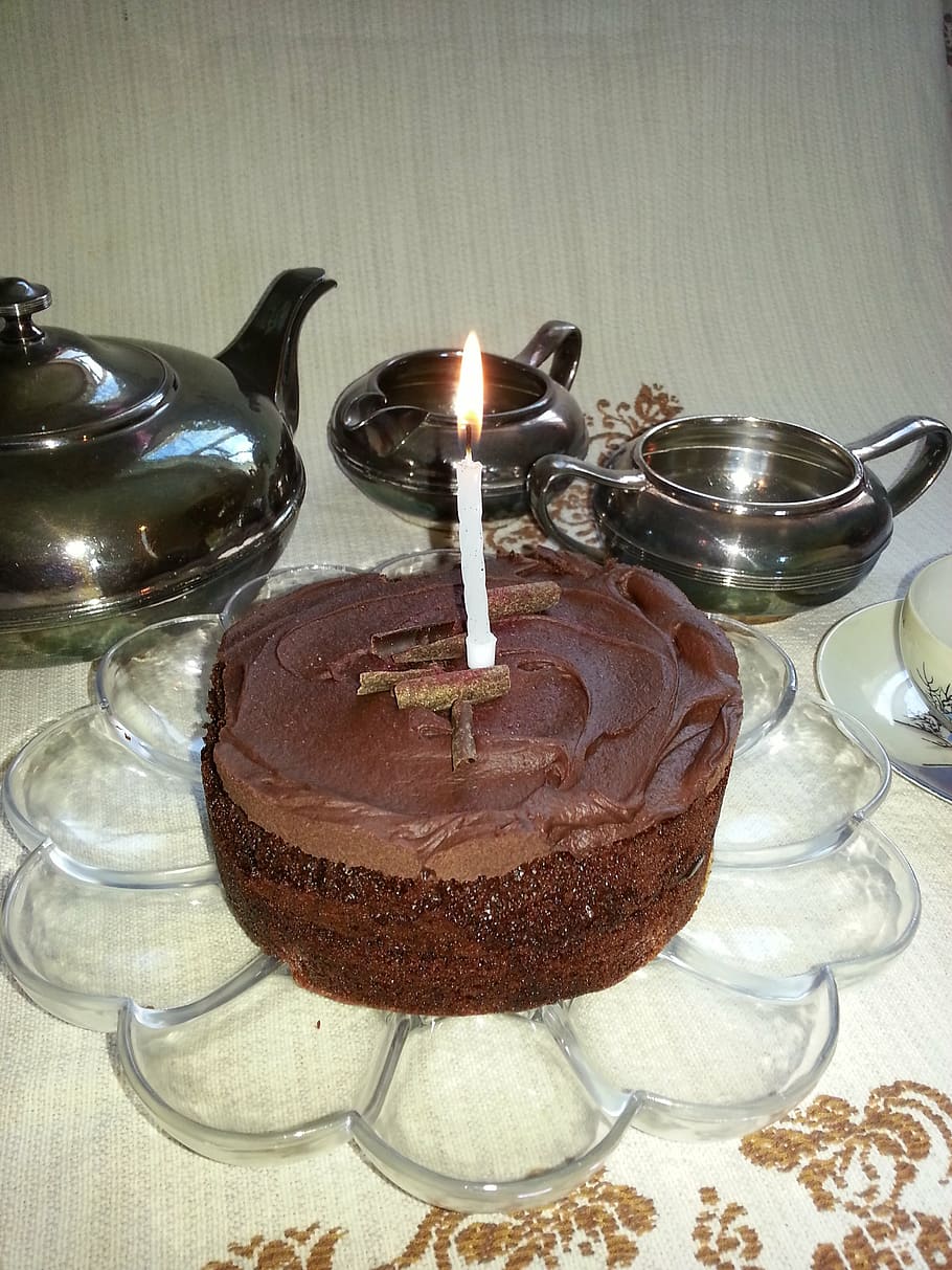 cake, candle, birthday, tea, food and drink, dessert, sweet food HD wallpaper