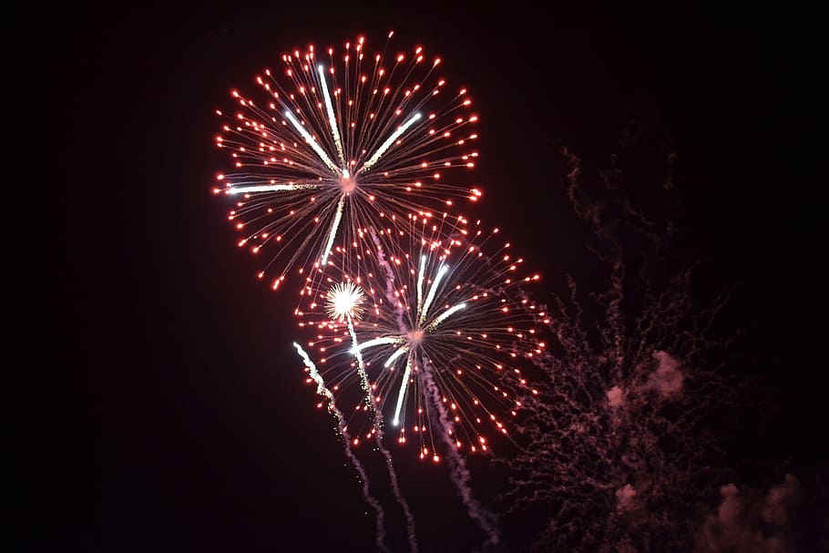 red fireworks display at nighttime, Celebration, New Year, explosion HD wallpaper