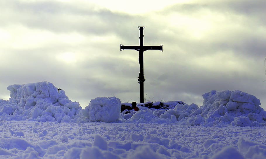 Cruz, Christ, Snow, Religion, satins peguera, mountain, winter, HD wallpaper