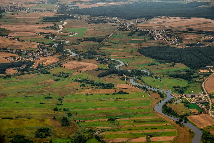 river, landscape, nature, green, poland, band, forest, aerial photo HD wallpaper