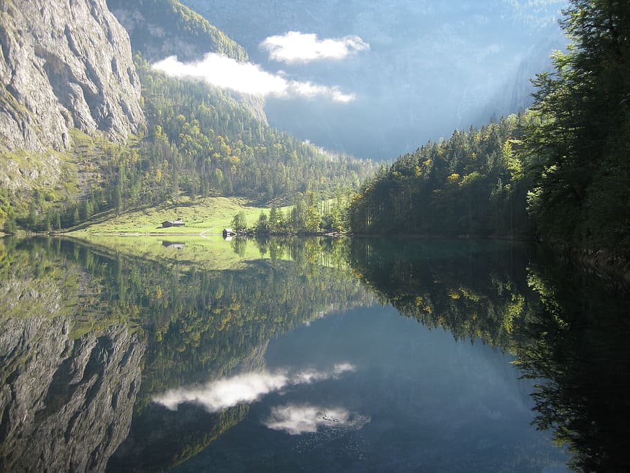 reflections, mountain, landscape, lake, water, alpine, bergsee HD wallpaper