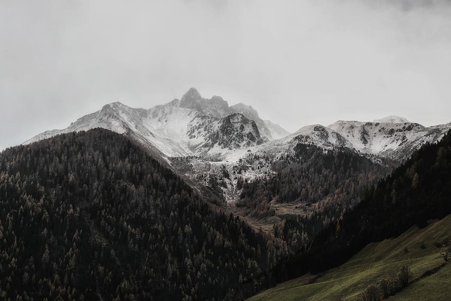 landscape photography of mountain coated with snow, shallow focus photography of mountain HD wallpaper