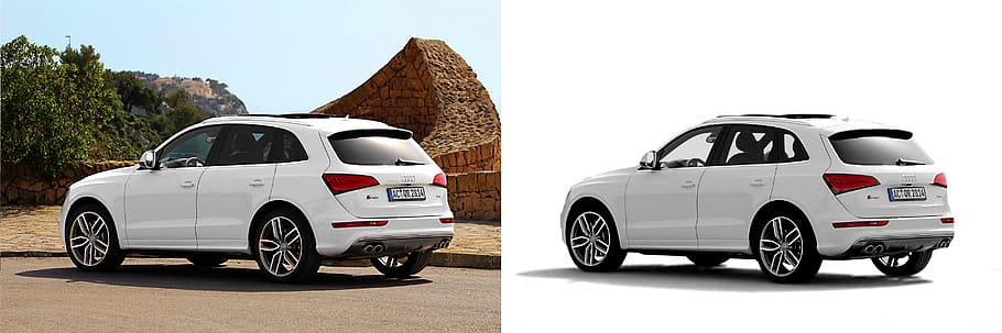 white Audi SUV collage, photo editing, image manipulation, car, HD wallpaper