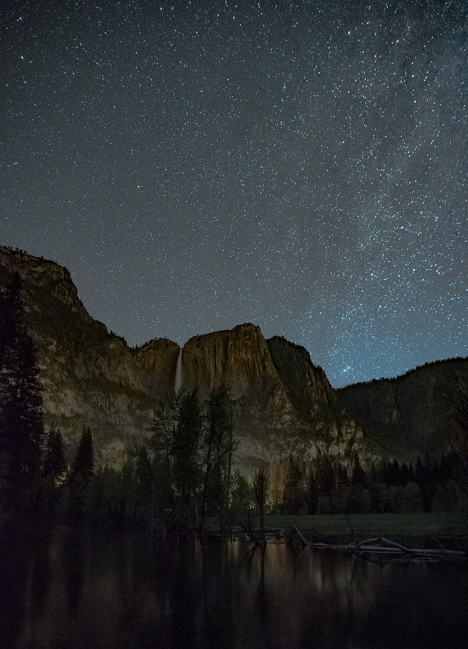 Milky Way, grey mountains under night sky, star, landscape, nature HD wallpaper