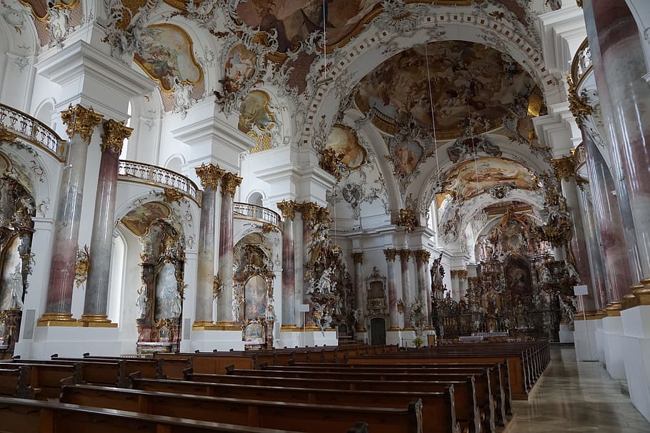 white cathedral, church, zwiefalten, religion, building, baroque, HD wallpaper