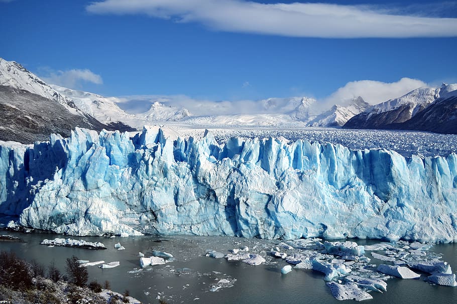mountain covered snow, ice berg on ocean, panorama photography HD wallpaper