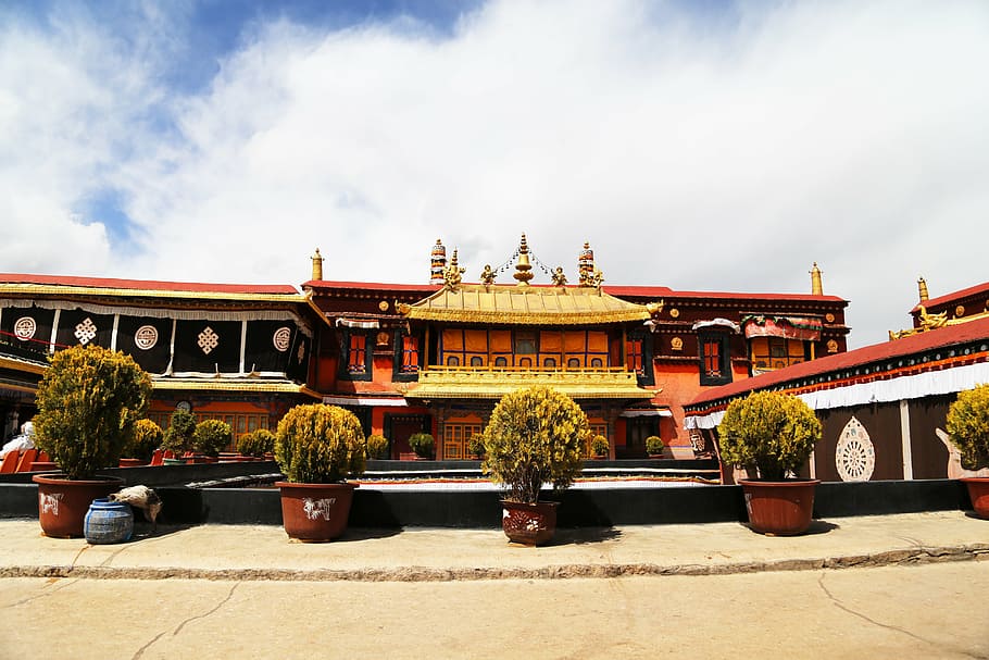 jokhang temple, lhasa, tibet, blue sky, the majestic, buddhism, HD wallpaper