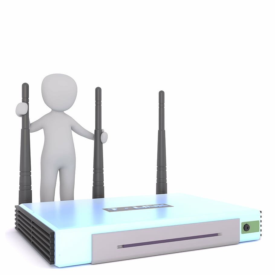 silver T-Link wireless router, white male, 3d model, isolated
