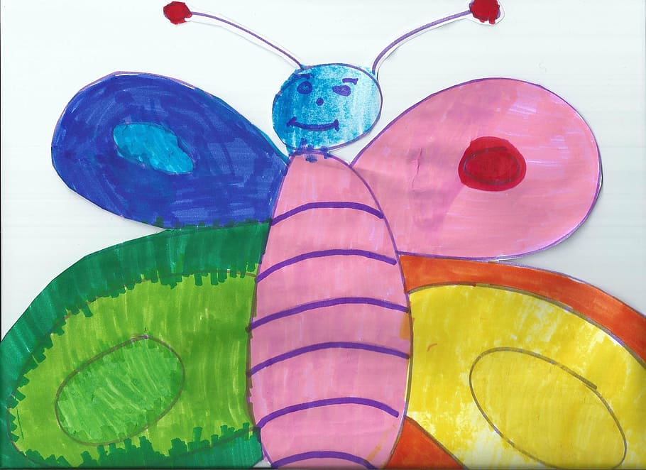 drawing, butterfly, colors, insect, multi colored, close-up HD wallpaper