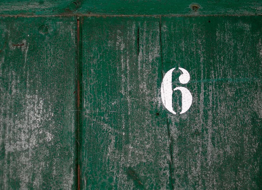 6 number text, six, wood, wooden door, pay, no people, wood - material