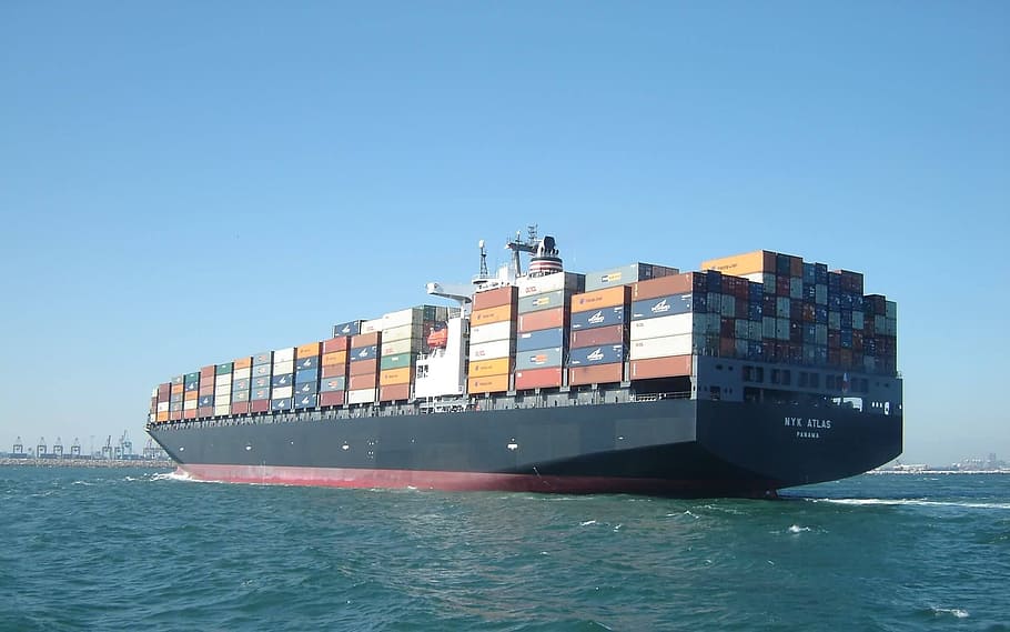 black cargo vessel on sea taken under clear sky during daytime, HD wallpaper
