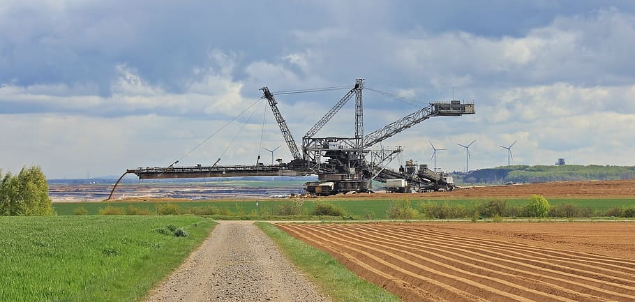 open pit mining, open-cast mining inden, brown coal, indemann HD wallpaper