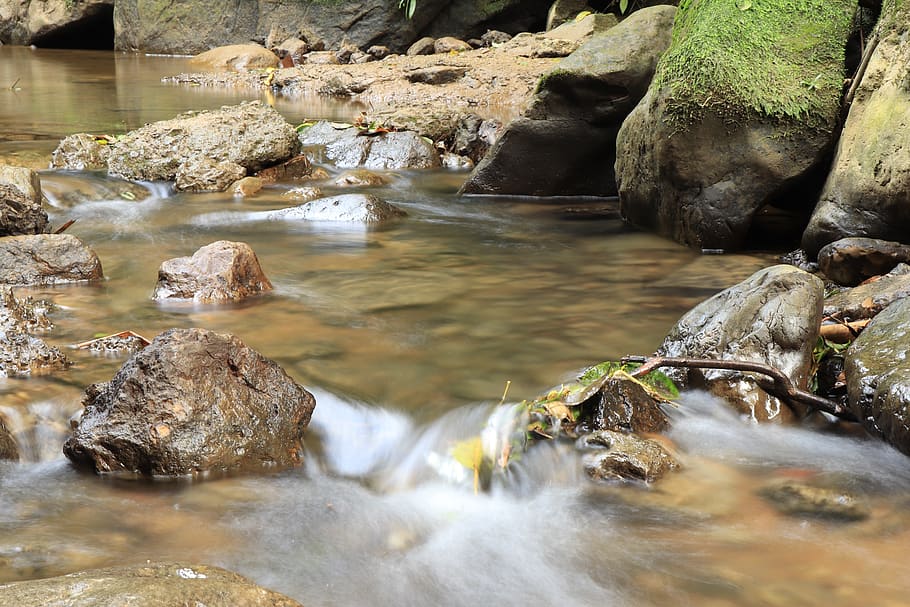 brook, water, waters, river, rock, rock - object, solid, nature HD wallpaper