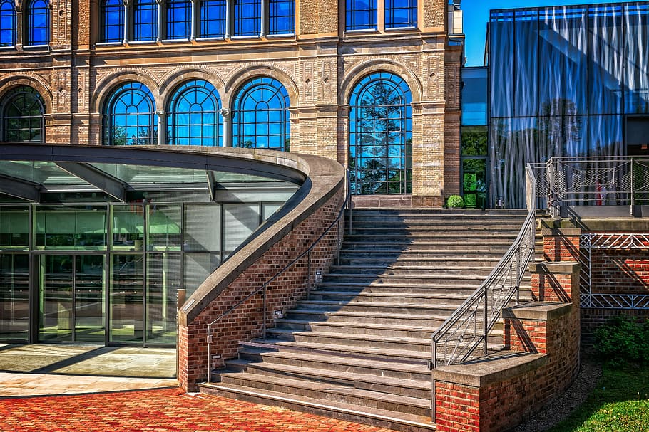 building near tree at daytime photo, stairs, architecture, broadband HD wallpaper