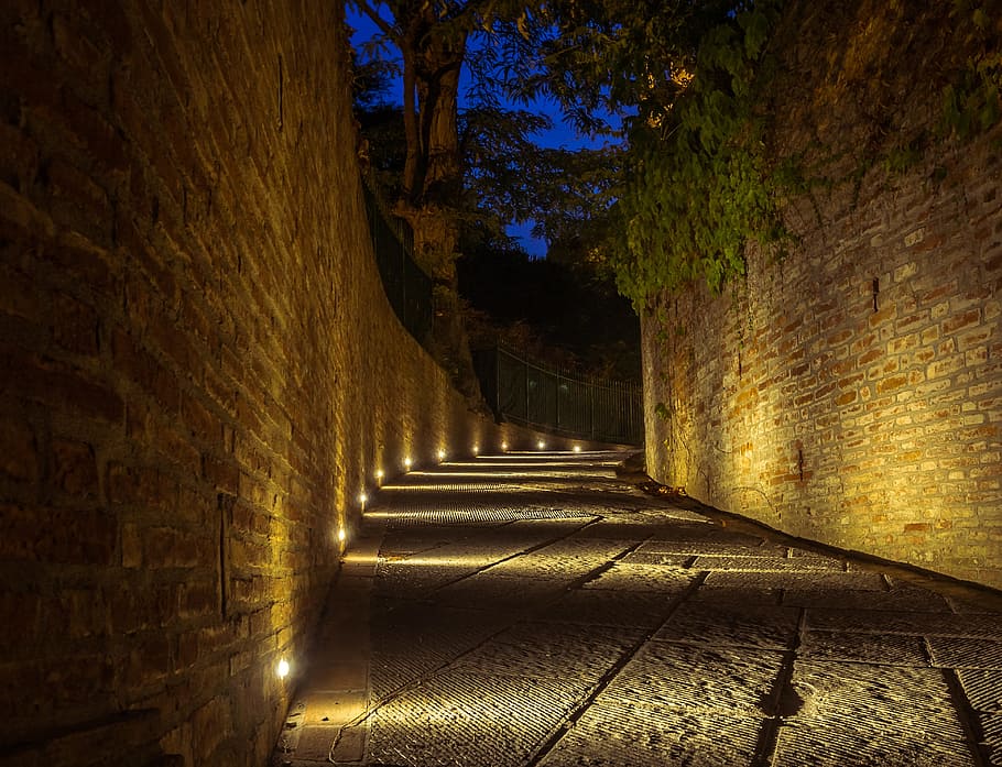 architecture, road, night, lighting, city, history, italy, lanes HD wallpaper