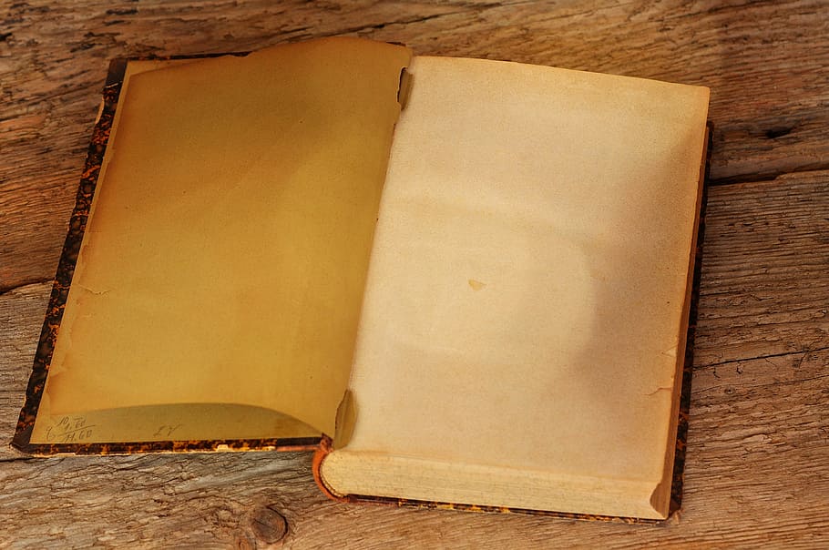 beige book page on brown surface, old, antique, pages, empty pages, HD wallpaper