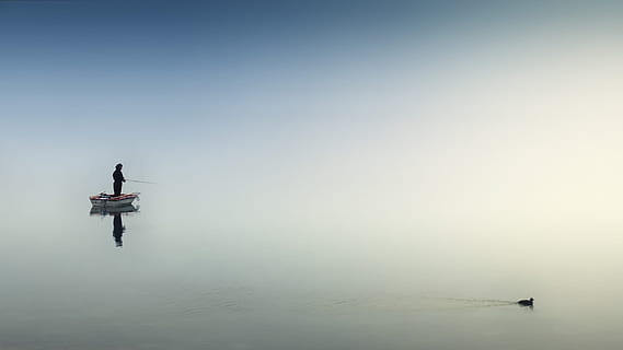rule of thirds photography of man on boat, person riding boat HD wallpaper