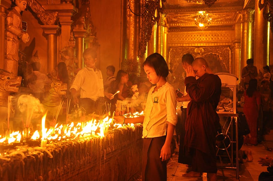 Myanmar, Yangon, Burma, Buddhism, buddhist, light festival HD wallpaper