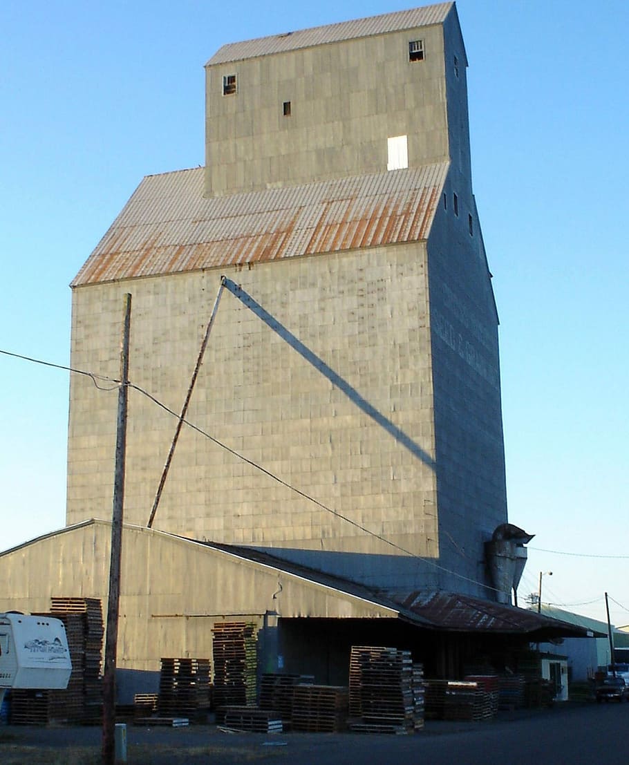 Grain Elevator around Halsey, Oregon, building, photos, public domain, HD wallpaper