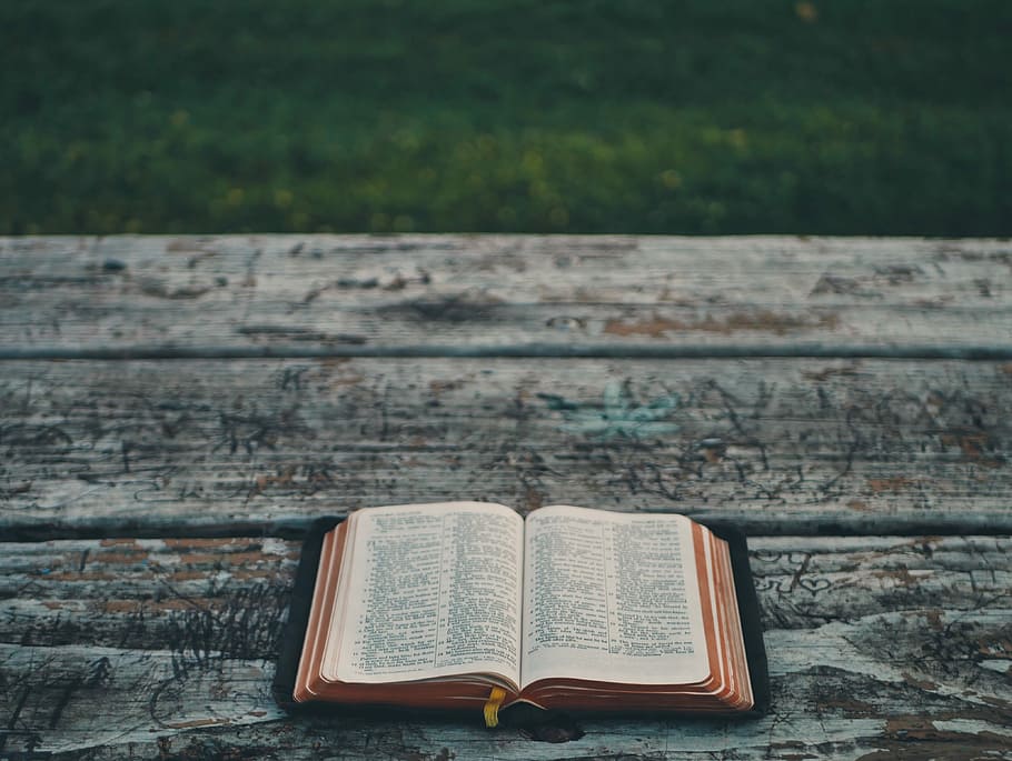 black book on gray wooden table, open book on top of wooden table HD wallpaper