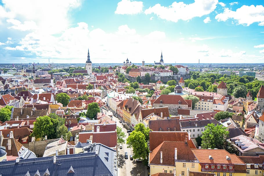 aerial photography of houses, Tallinn, Estonia, Old Town, world heritage site, HD wallpaper